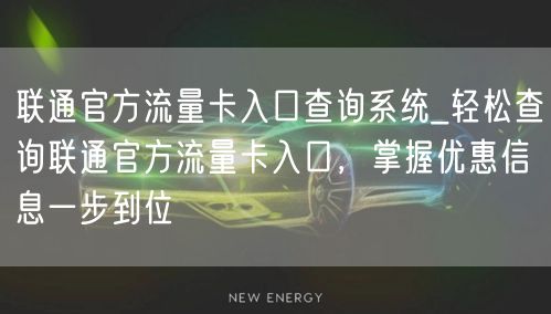 联通官方流量卡入口查询系统_轻松查询联通官方流量卡入口，掌握优惠信息一步到位
