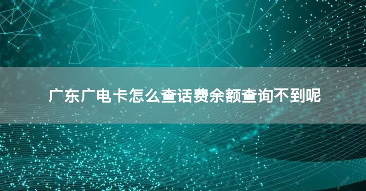 广东广电卡怎么查话费余额查询不到呢